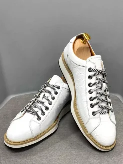 Mens Dress Shoes Crocodile Pattern Lace Up Handmade Genuine Leather Shoes
