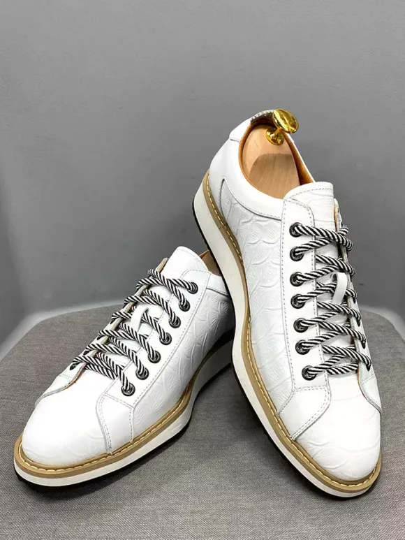 Mens Dress Shoes Crocodile Pattern Lace Up Handmade Genuine Leather Shoes