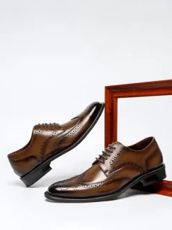 Men's Dress Shoes Fantastic Pointed Toe Brouges Prom Wedding Shoes