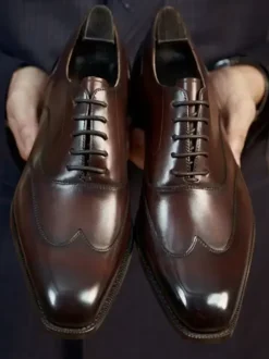 Men's Dress Shoes Fashion Round Toe Brogue Formal Wedding Shoes