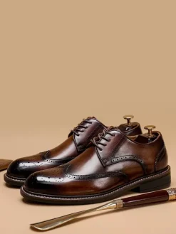 Men's Dress Shoes Fashion Square Toe Leather Brouges Prom Wedding Shoes