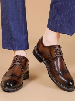 Men's Dress Shoes Fashion Square Toe Leather Brouges Prom Wedding Shoes