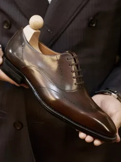 Men's Dress Shoes Fashion Round Toe Leather Brogue Derby Formal Wedding Shoes