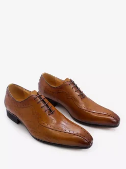 Mens Dress Shoes Lace Up Brogue Genuine Leather Oxfords