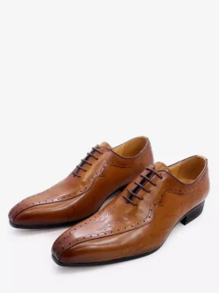 Mens Dress Shoes Lace Up Brogue Genuine Leather Oxfords