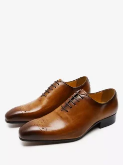 Mens Dress Shoes Oxford Shoes Quality Round Toe Cowhide Prom Wedding Shoes