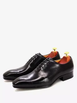 Mens Dress Shoes Oxford Shoes Quality Round Toe Cowhide Prom Wedding Shoes