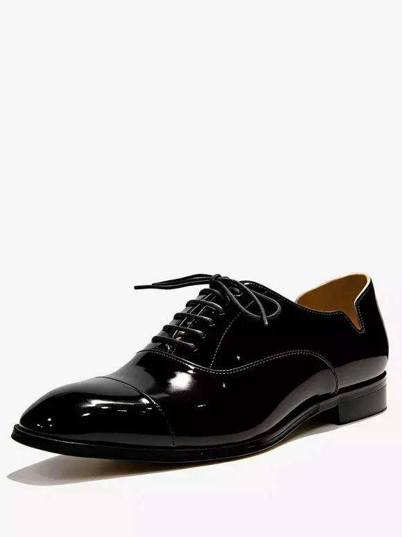 Mens Dress Shoes Pointed toe Lace-Ups Patent Leather Prom Wedding Shoes