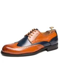 Mens Dress Shoes pointed toe Color Block low heels Derby Shoes