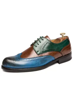 Mens Dress Shoes pointed toe Color Block low heels Derby Shoes
