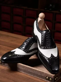 Men's Dress Shoes Square Toe Leather Brogue Oxford Prom Wedding Shoes