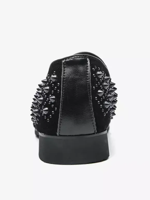 Mens Fashion Rhinestone Leather Dress Rivets Loafers Comfortable Slip On Classic Pointed Top Tuxedo Dress Shoes Party Prom Wedding Penny Shoes