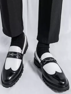 Mens Horsebit Loafers Contrast Color Black And White Slip-on Wingtips Shoes