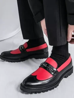 Mens Horsebit Loafers Contrast Color Black And White Slip-on Wingtips Shoes