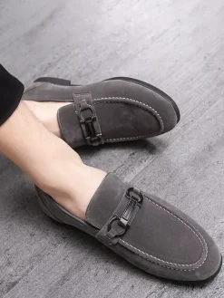 Mens Horsebit Loafers Low Heels Slip-On Suede Leather Shoes