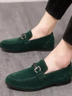 Mens Horsebit Loafers Low Heels Slip-On Suede Leather Shoes