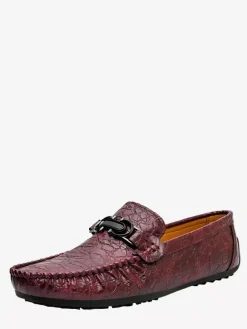 Mens Horsebit Loafers Shoes Slip-on Leather Crocodile Pattern Flat Heel Anti-Slip Penny Shoes