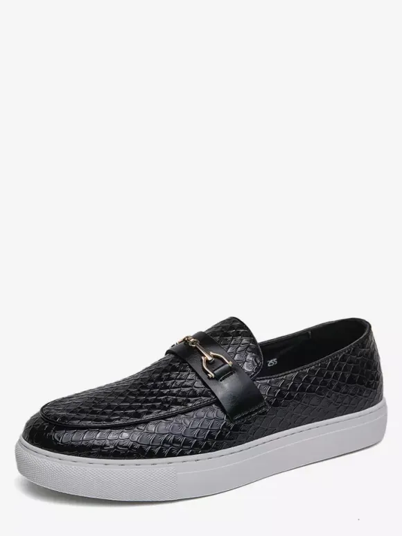 Mens Horsebit Loafers Slip-On Fish Pattern Round Toe Chunky Shoes