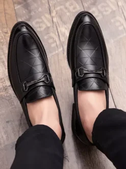 Mens Horsebit Loafers Slip-on Pointed Toe Low Heels Metal Decoration Penny Shoes