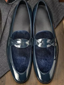 Men's Loafers Cowhide Round Toe Slip On Dress Shoes