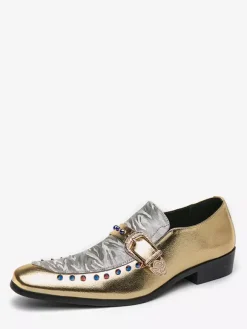 Mens Monk Loafer Leather And Suede Patchwork Penny Shoes Round Toe Low Heels Party Shoes