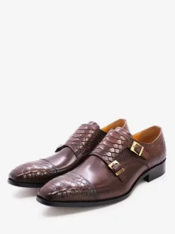 Men's Monk Loafer Shoes Buckle Square Toe Cowhide Monk Strap Moccasion Oxford Shoes