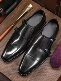 Men's Monk Strap Cowhide Loafer Prom Wedding Shoes