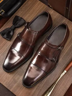 Men's Monk Strap Cowhide Loafer Prom Wedding Shoes