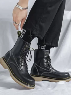 Men's Motorcycle Combat Flatform Lace Up Ankle Boots
