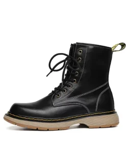 Men's Motorcycle Combat Flatform Lace Up Ankle Boots