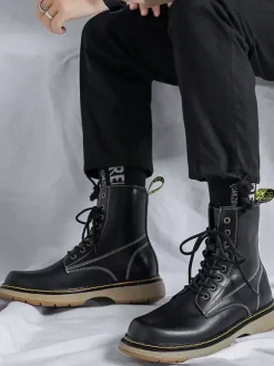 Men's Motorcycle Combat Flatform Lace Up Ankle Boots