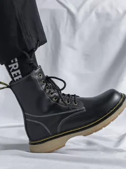 Men's Motorcycle Combat Flatform Lace Up Ankle Boots