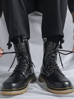 Men's Motorcycle Combat Flatform Lace Up Ankle Boots