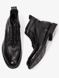 Men's Motorcycle Retro Work Mahogany Cowhide Round Toe Combat Boots