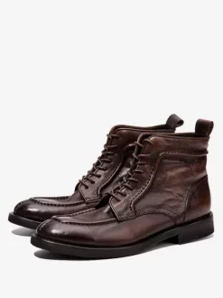 Men's Motorcycle Retro Work Mahogany Cowhide Round Toe Combat Boots