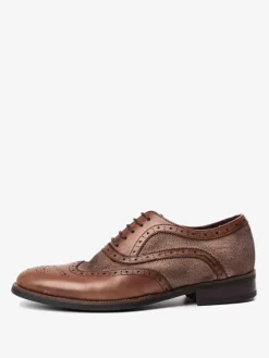 Men's Oxford Dress Shoe Pointed Toe Cowhide Brogue Prom Wedding Shoes