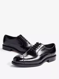 Mens Oxfords Dress Shoes Pointed-Toe Business Casual Genuine Leather Lace-Up Cap Toe Shoes