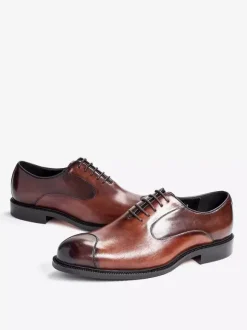 Mens Oxfords Dress Shoes Pointed-Toe Business Casual Genuine Leather Lace-Up Cap Toe Shoes