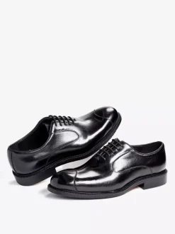 Mens Oxfords Dress Shoes Pointed-Toe Business Casual Genuine Leather Lace-Up Cap Toe Shoes