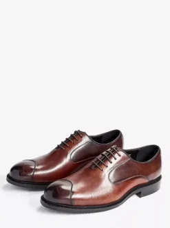 Mens Oxfords Dress Shoes Pointed-Toe Business Casual Genuine Leather Lace-Up Cap Toe Shoes