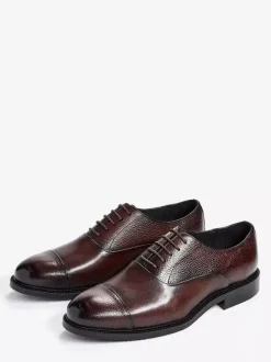 Mens Oxfords Round Toe Dress Shoes Genuine Leather Business Formal Cap Toe Shoes