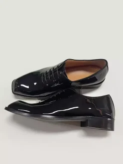 Mens Patent Leather Tuxedo Oxford Dress Shoes Classic Lace-up Square Toe Wedding Prom Formal Shoes