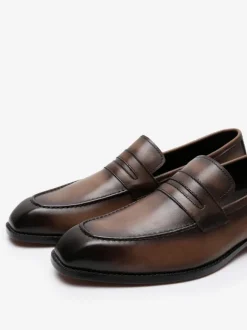 Men's Penny Loafer Cowhide Slip-On Brwon Prom Homecoming Wedding Shoes