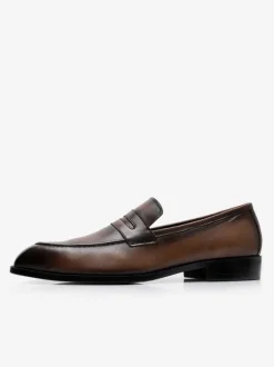 Men's Penny Loafer Cowhide Slip-On Brwon Prom Homecoming Wedding Shoes