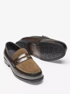 Mens Penny Loafer Round Toe Leather Shoes