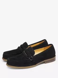 Mens Penny Loafer Round Toe Leather Shoes
