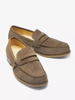 Mens Penny Loafer Round Toe Leather Shoes