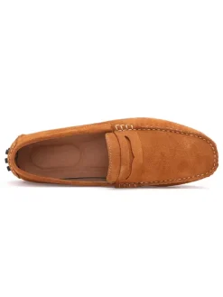 Mens Penny Loafer Shoes Slip-On Monk Strap Round Toe Suede Leather
