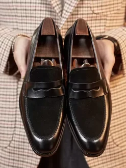 Mens Penny Loafer Shoes Suede Leather Artwork Prom Wedding Shoes
