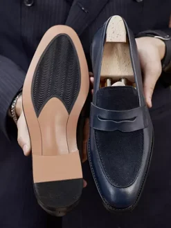 Mens Penny Loafer Shoes Suede Leather Artwork Prom Wedding Shoes